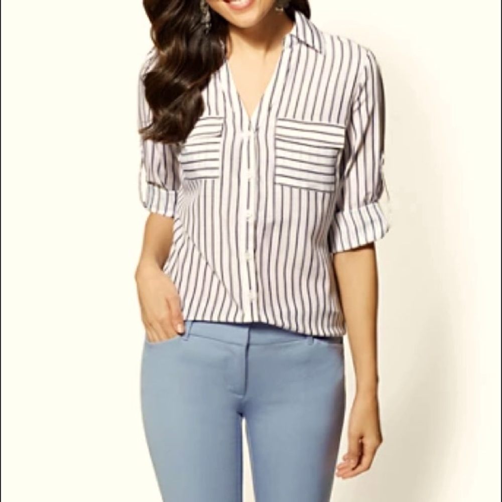 New York & Company Kate Shirt: Purple Stripe